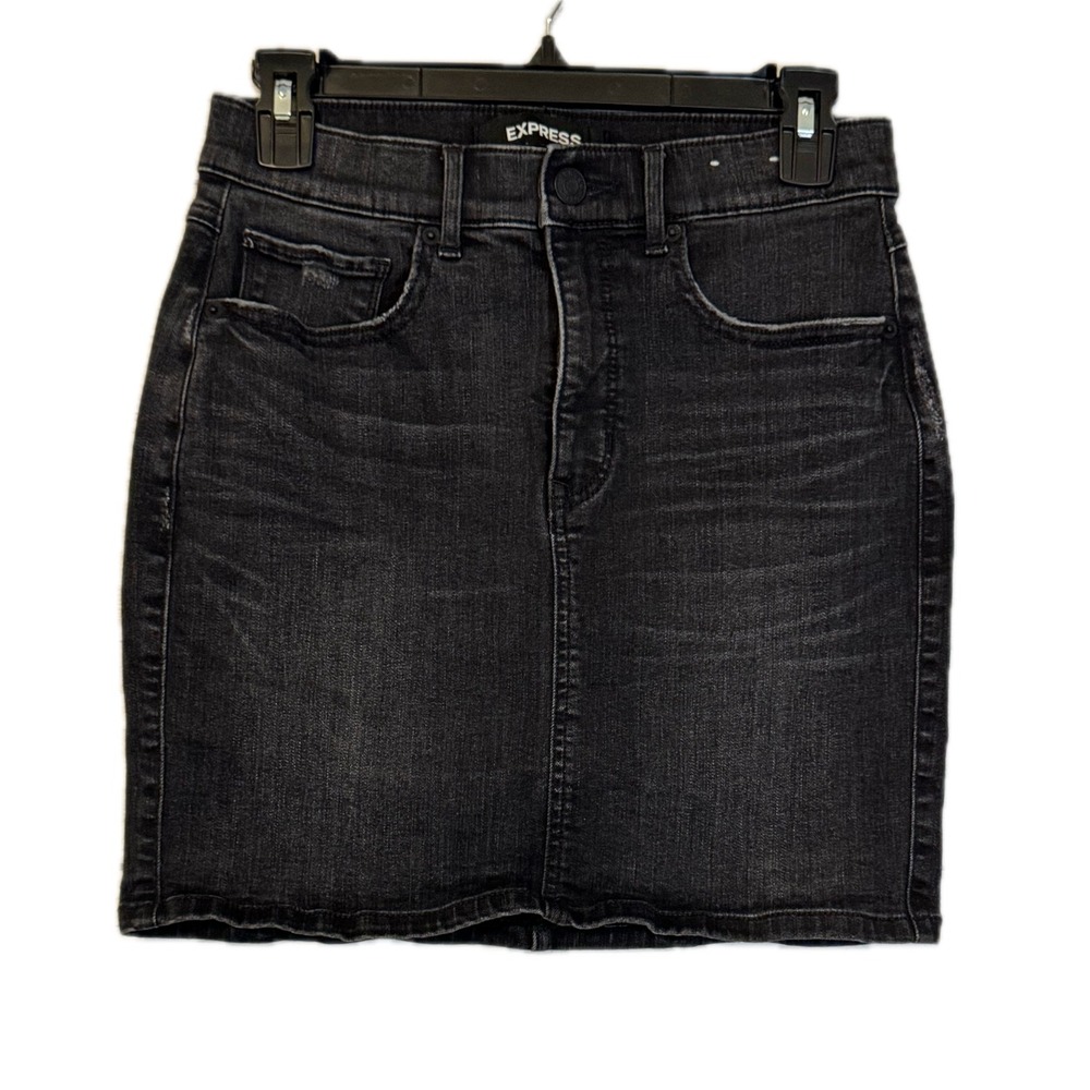 Express Denim Skirt Women's 4 Black High Rise Pencil Mini
